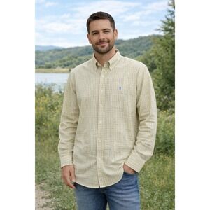 Ralph Lauren Mens Classic Fit Tattersall Check Button Down Shirt Yellow Blue L